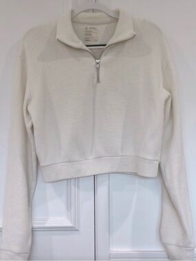 For Days Womens Cream Waffle Knit Half-Zip Cropped Pullover Sweatshirt Small